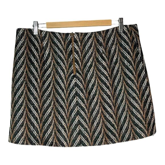 Skies Are Blue Women’s L Chevron Tweed Mini Skirt Green Beige Lined EUC - Picture 2 of 9